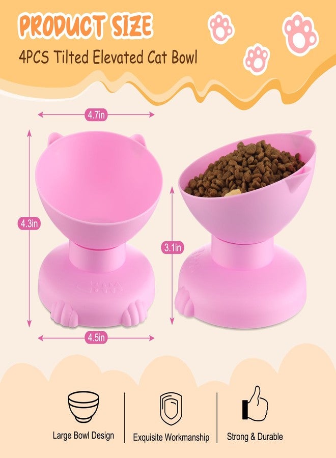 SilTriangle 4 Pcs Raised Elevated Cat Bowls for Indoor Cats Removable 15° Tilted Raised Kitty Food Bowls Plastic Extra Wide Feeding Dish for Food Water Anti Vomiting - Image 2